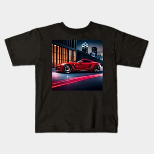 Hot red sports car in the city Kids T-Shirt